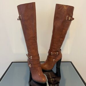 Aldo Brown Tall Heeled Boots with Strap Detail